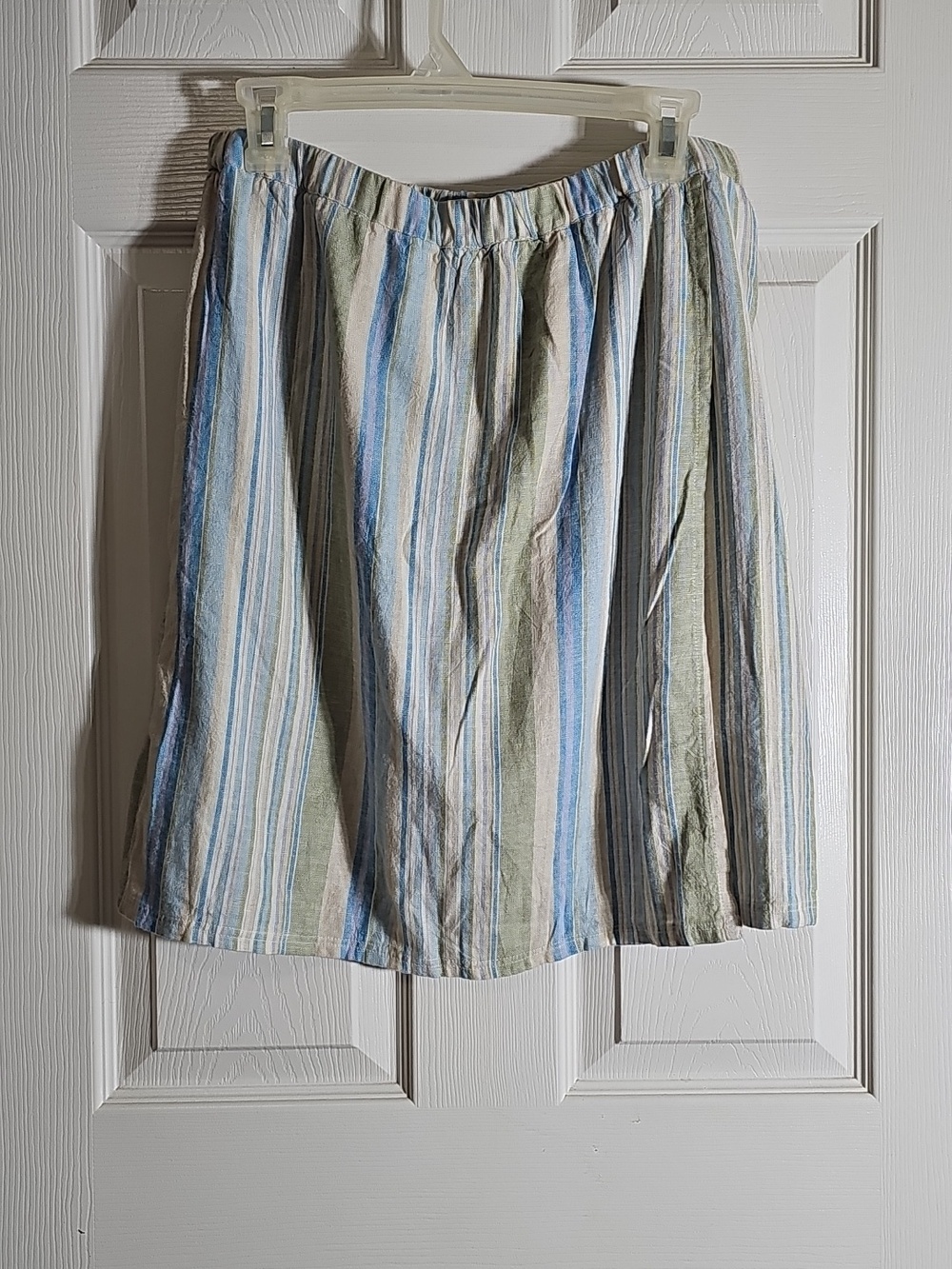Naturals D&Co. Linen Blend Stripe Pastel Skort Elastic Waist Size M